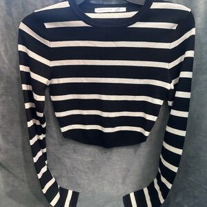 Altar'd State Black and Cream Striped Crop Top